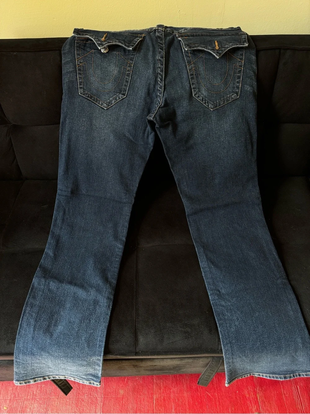 True Religion Men's Deep Blue Slim Jeans with Contrast Stitching
